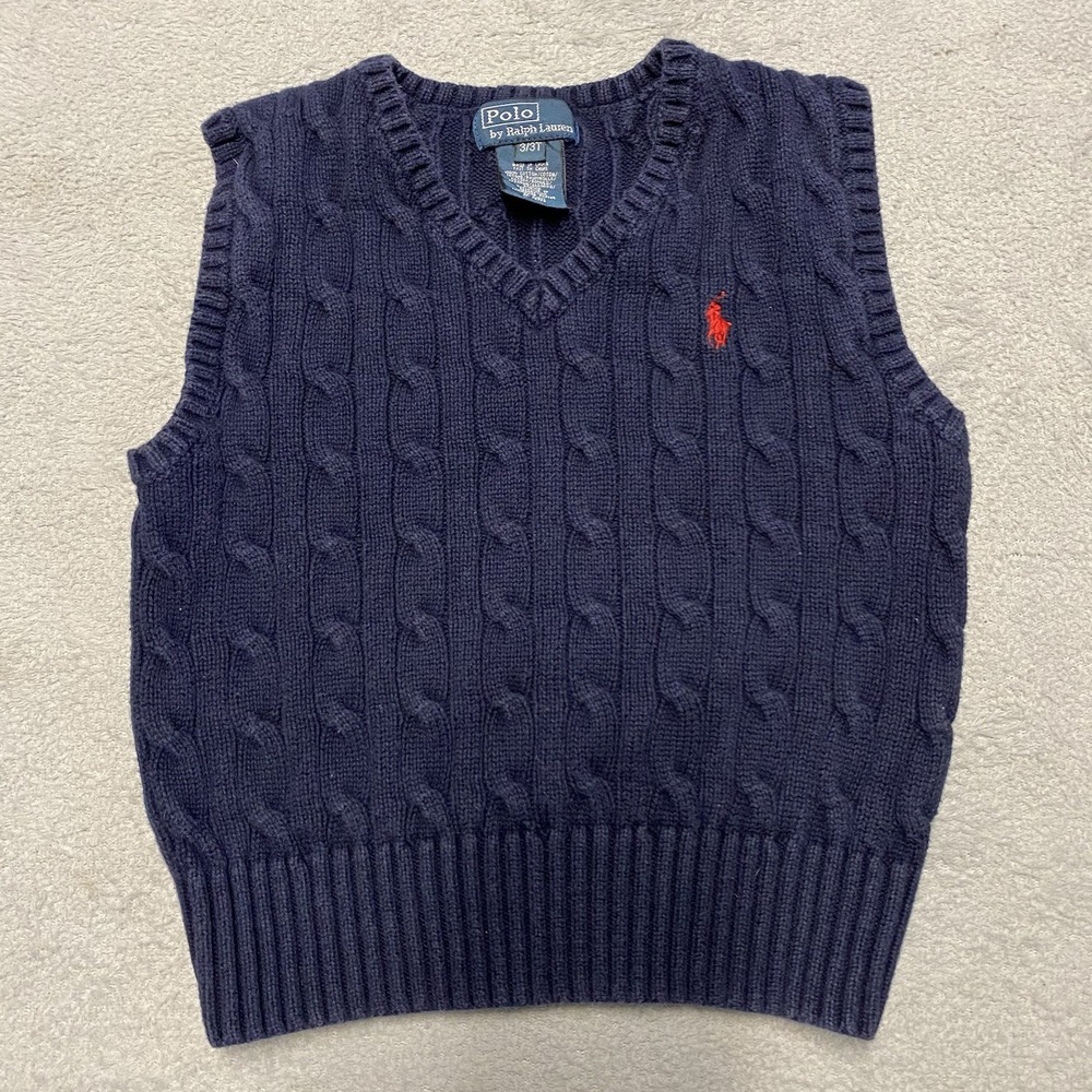 Vintage Polo Ralph Lauren Toddler Sweater Vest 3T Cable Knit V Neck Pony Preppy